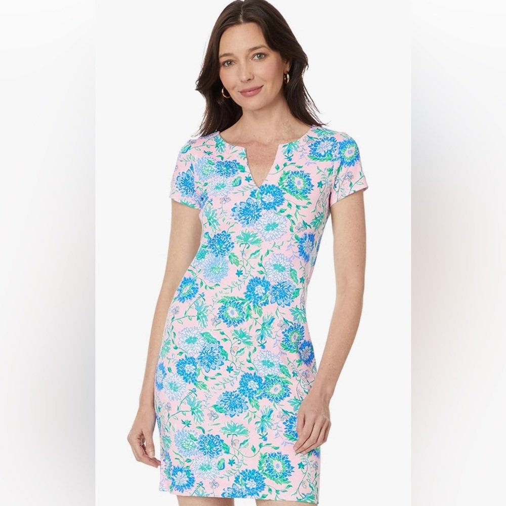 Lilly Pulitzer Pink Floral Midi Dress with Blue & Green Print With Tags